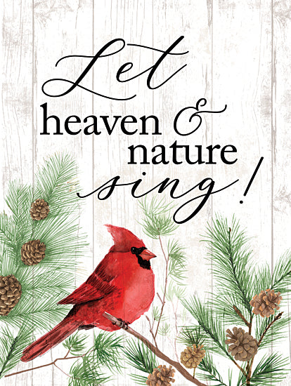 Dogwood Portfolio DOG232 - DOG232 - Let Heaven & Nature Sing Cardinal II - 12x16 Christmas, Holidays, Cardinals, Let Heaven and Nature Sing, Typography, Signs, Textual Art, Christmas Song, Leaves, Pine Cones, Nature, Winter from Penny Lane