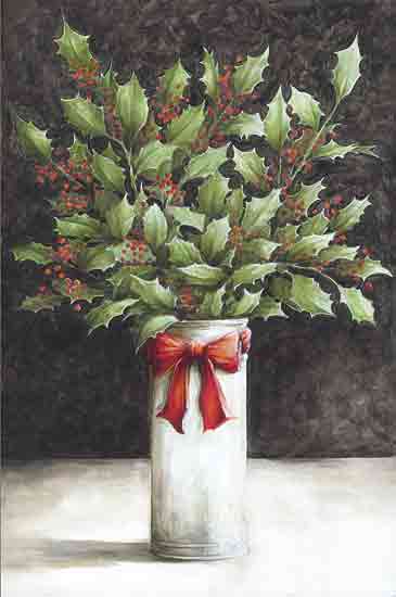 Dogwood Portfolio DOG257 - DOG257 - Holly Bouquet - 12x18 Christmas, Holidays, Holly, Berries, Pail, Bouquet, Holly Bouquet, Red Bow, Black Background, Winter from Penny Lane