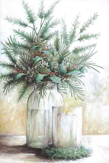 Dogwood Portfolio DOG259 - DOG259 - Evergreen Bouquet - 12x18 Christmas, Holidays, Still Life, Evergreen Bouquet, Pine Needles, Glass Jar Vase, Holly, Berries, Candle, Greenery, Winter from Penny Lane