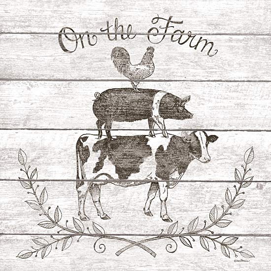 Deb Strain DS1569 - On the Farm Animal Stack - Farm, Signs, Sepia, Cow, Pig, Rooster from Penny Lane Publishing