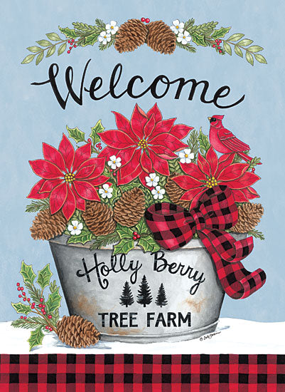 Deb Strain DS1981 - DS1981 - Poinsettia Bucket & Cardinal - 12x16 Poinsettias, Flowers, Bucket, Cardinal, Birds, Winter, Plaid, Pinecones, Holly, Berries, Country, Holidays, Christmas, Welcome from Penny Lane