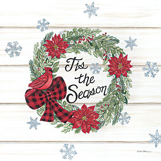 Deb Strain DS2006 - DS2006 - Tis the Season Wreath - 12x12 Tis the Season Wreath, Wreath, Cardinal, Poinsettias, Christmas Flowers, Flowers, Greenery, Ribbon, Snowflakes from Penny Lane