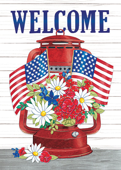 Deb Strain DS2052 - DS2052 - Welcome Patriotic Lantern - 12x16 Independence Day, July 4th, Welcome, Red, White & Blue, Lantern, Flowers, American Flags, Patriotic, Signs from Penny Lane