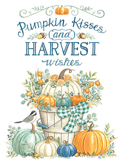 Deb Strain DS2081 - DS2081 - Pumpkin Kisses & Harvest Wishes - 12x16 Pumpkin Kisses and Harvest Wishes, Still Life, Fall, Autumn, Pumpkins, Birds, Greenery, Typography, Signs from Penny Lane