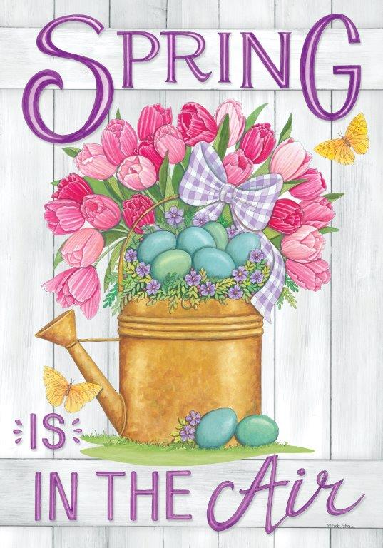 Deb Strain DS2083 - DS2083 - Spring is in the Air - 12x18 Spring is in the Air, Spring, Tulips, Flowers, Watering Can, Eggs, Easter, Still Life, Typography, Signs from Penny Lane