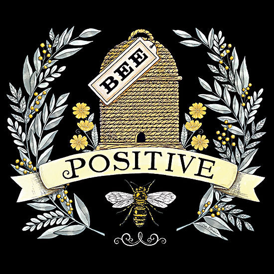 Deb Strain DS2151 - DS2151 - Bee Positive - 12x12 Inspirational, Bee Positive, Bees, Beehive, Flowers, Yellow Flowers, Greenery, Folk Art from Penny Lane