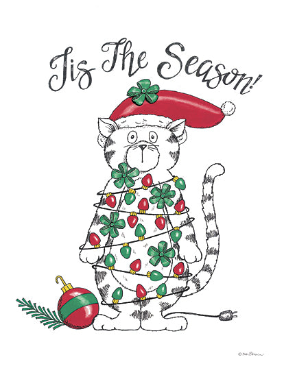 Deb Strain DS2229 - DS2229 - Tis the Season - 12x16 Christmas, Holidays, Tis the Season, Typography, Signs, Textual Art, , Cat, Christmas Lights, Bows, Ornament, Winter, Whimsical from Penny Lane