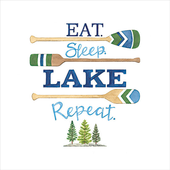Deb Strain DS2266 - DS2266 - Eat Sleep Lake Repeat - 12x12 Lake, Lodge, Canoe Oars, Eat, Sleep, Lake, Repeat, Typography, Signs, Textual Art, Trees, Camping from Penny Lane