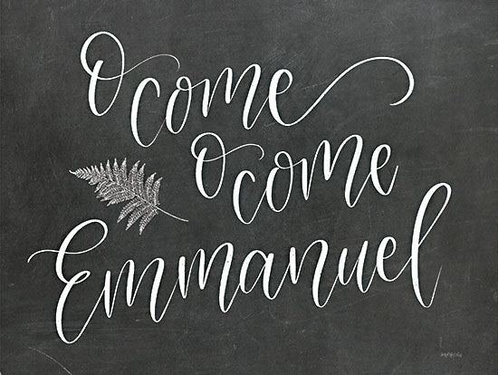 Imperfect Dust DUST1064 - DUST1064 - Emmanuel - 16x12 Christmas, Holidays, Religious, O Come O Come Emmanuel, Typography, Signs, Textual Art, Black & White, Chalkboard, Leaf, Winter from Penny Lane