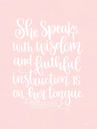 Imperfect Dust DUST888 - DUST888 - She Speaks with Wisdom - 12x16 She Speaks with Wisdom, Bible Verse, Proverbs, Pink & White, Religious, Typography, Signs from Penny Lane