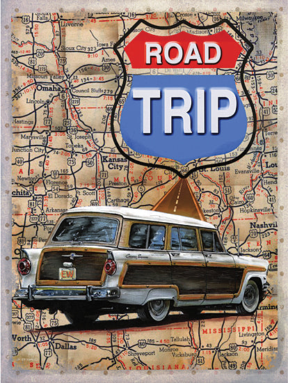 Ed Wargo ED452 - ED452 - Road Trip - 12x16 Road Trip, Map, Car, Station Wagon, Vintage, Travel, Road Sign, Signs from Penny Lane