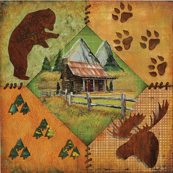 Ed Wargo ED473 - ED473 - Animals in the Mountains - 12x12 Collage, Lodge, Bear, Moose, Paw Prints, Trees, Cabin, Log Cabin, House, Diptych, Masculine from Penny Lane