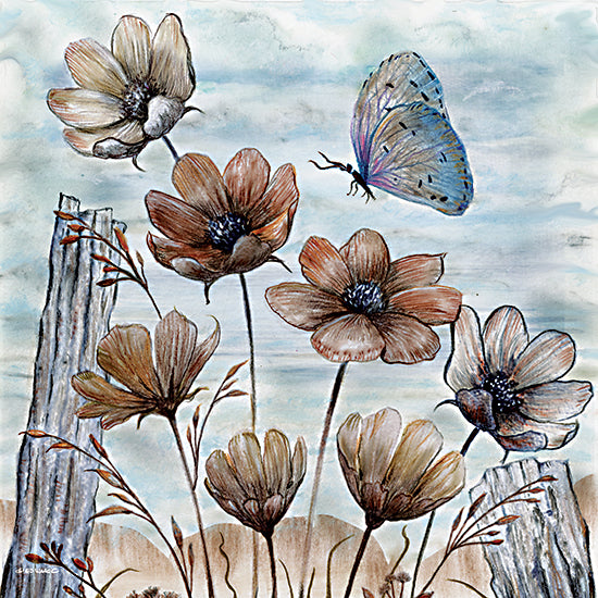 Ed Wargo ED475 - ED475 - Fence Post Flowers - 12x12 Flowers, Butterfly, Fence Post, Rustic, Spring from Penny Lane