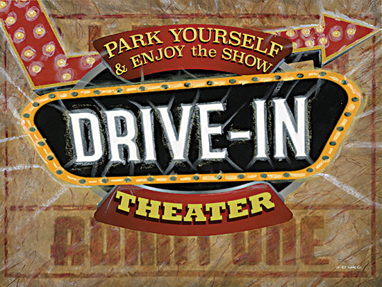 Ed Wargo ED484 - ED484 - Vintage Drive In Theater Sign - 16x12 Leisure, Park Yourself & Enjoy the Show Drive-In Theater, Typography, Signs, Textual Art, Vintage, Retro, Lights, Media Room from Penny Lane