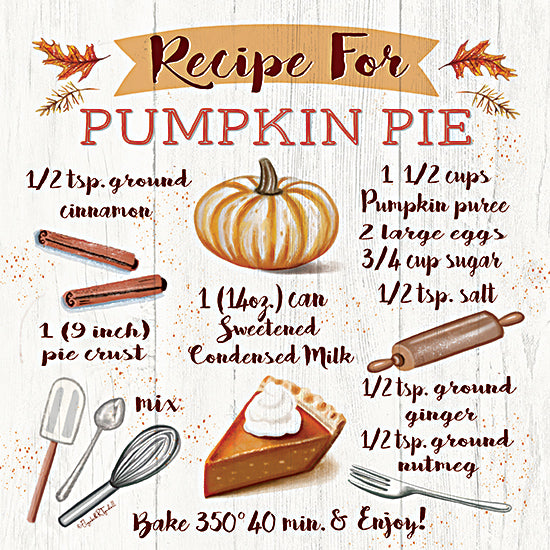 Elizabeth Tyndall ET110 - ET110 - Pumpkin Pie Recipe - 12x12 Fall, Kitchen, Recipe for Pumpkin Pie, Typography, Signs, Textual Art, Pumpkin, Pumpkin Pie Ingredients, Cooking Utensils from Penny Lane