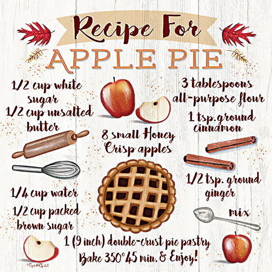 Elizabeth Tyndall ET111 - ET111 - Apple Pie Recipe - 12x12 Fall, Kitchen, Recipe for Apple Pie, Typography, Signs, Textual Art, Apples, Apple Pie Ingredients, Cooking Utensils from Penny Lane