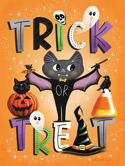Elizabeth Tyndall ET117 - ET117 - Trick or Treat - 12x16 Halloween, Fall, Trick or Treat, Typography, Signs, Textual Art, Halloween Icons, Crow, Bat, Jack O'Lantern, Black Cat, Ghost, Candy Corn from Penny Lane
