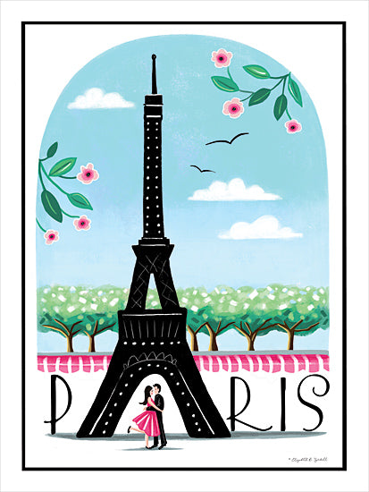 Elizabeth Tyndall ET121 - ET121 - Paris - 12x16 Travel, Paris, Typography, Signs, Textual Art, City, Landscape, Eifel Tower, Trees, Flowers, Couple, Man and Woman from Penny Lane