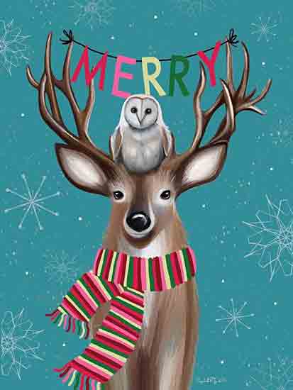 Elizabeth Tyndall ET260 - ET260 - Merry Woodland Friends - 12x16 Christmas, Holidays, Reindeer, Owl, Whimsical, Winter, Snowflakes, Merry, Typography, Signs, Textual Art from Penny Lane