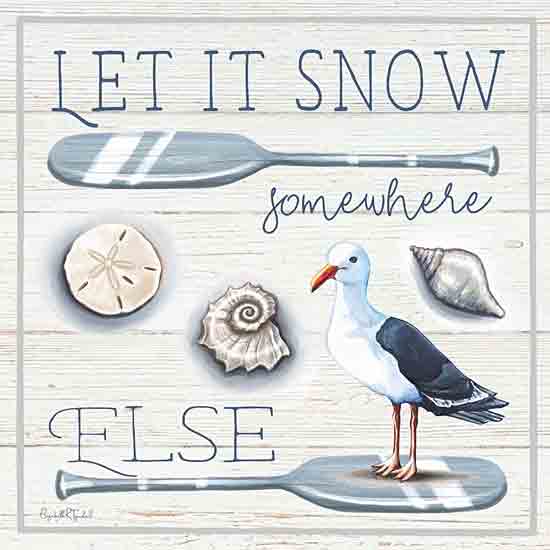 Elizabeth Tyndall ET281 - ET281 - Let It Snow Somewhere Else - 12x12 Coastal, Christmas, Holidays, Shells, Oars, Seagull, Let It Snow Somewhere Else, Typography, Signs, Textual Art, Shells, Sand Dollar, Blue from Penny Lane