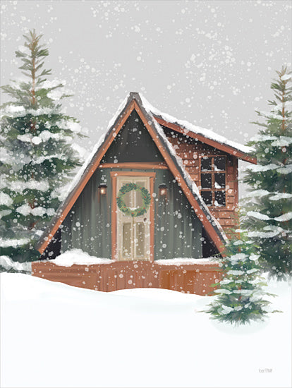 House Fenway FEN1062 - FEN1062 - Winter Cottage I - 12x16 Winter, Lodge, Cottage, Christmas, Wreath, Trees, Pine Trees, Snow, Front Porch from Penny Lane