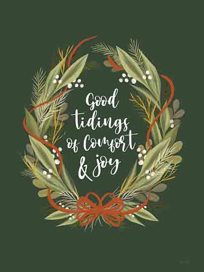 House Fenway FEN1148 - FEN1148 - Good Tidings Wreath - 12x16 Christmas, Holidays, Greenery, Wreath, White Berries, Inspirational, Good Tidings of Comfort & Joy, Typography, Signs, Textual Art, Green, Red, Winter from Penny Lane