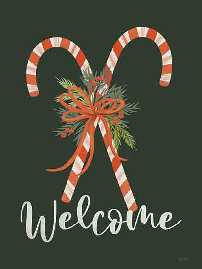 House Fenway FEN1149 - FEN1149 - Welcome Candy Canes - 12x16 Christmas, Holidays, Candy Canes, Welcome, Typography, Signs, Textual Art, Pine Sprigs, Red Bow, Winter from Penny Lane
