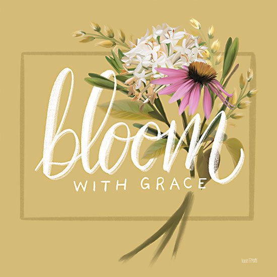 House Fenway FEN329 - FEN329 - Bloom with Grace    - 12x12 Bloom with Grace, Typography, Flowers, Motivational, Bouquet, Botanical, Signs from Penny Lane