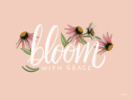 House Fenway FEN331 - FEN331 - Bloom with Grace     - 16x12 Bloom with Grace, Typography, Flowers, Pink Flowers, Motivational, Bouquet, Botanical, Signs from Penny Lane