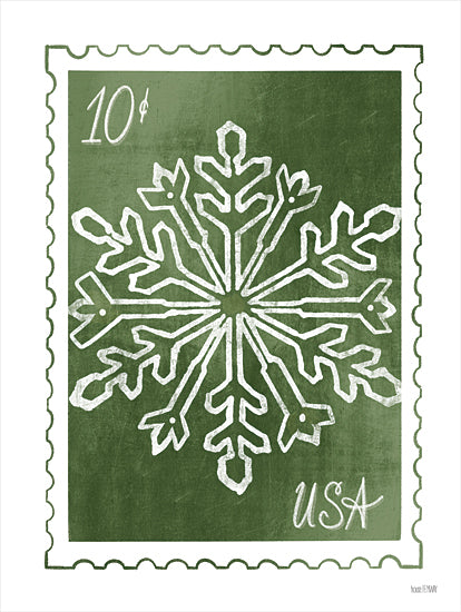 House Fenway FEN342 - FEN342 - Christmas Stamp Green Snowflake   - 12x16 Christmas Stamp, Snowflake, Winter, Vintage, Green & White, Christmas from Penny Lane
