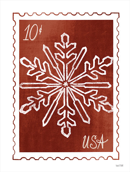House Fenway FEN343 - FEN343 - Christmas Stamp Red Snowflake   - 12x16 Christmas Stamp, Snowflake, Winter, Vintage, Red & White, Christmas from Penny Lane