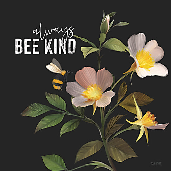 House Fenway FEN371 - FEN371 - Always Bee Kind - 12x12 Always Bee Kind, Bees, Flowers, Black Background, Motivational, Signs from Penny Lane