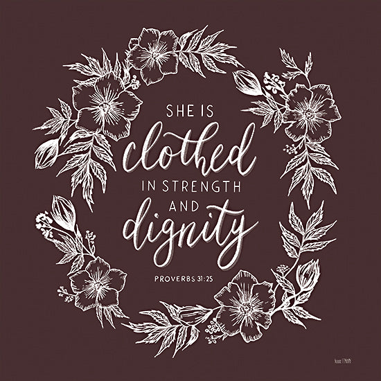 House Fenway FEN415 - FEN415 - She is Clothed - 12x12 She is Clothed in Strength and Dignity, Wreath, Bible Verse, Proverbs, Flowers from Penny Lane