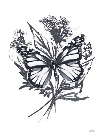 House Fenway FEN521 - FEN521 - Black & White Butterfly - 12x16 Butterfly, Flowers, Black & White from Penny Lane
