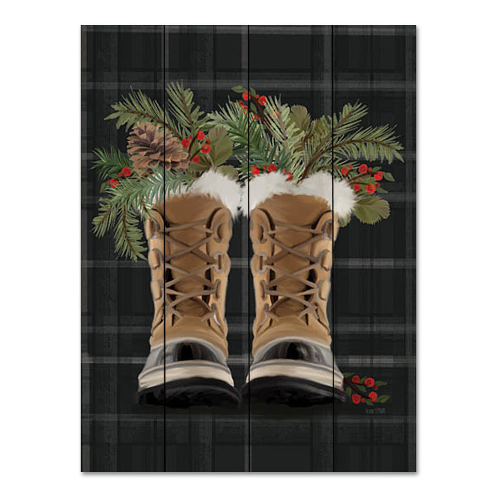 House Fenway FEN814PAL - FEN814PAL - Christmas Boots    - 12x16 Christmas, Holidays, Boots, Hiking, Winter, Still Life, Greenery, Berries, Masculine, Lodge, Plaid from Penny Lane