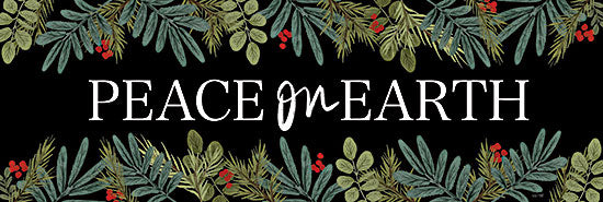 House Fenway FEN961A - FEN961A - Holly Green  Peace On Earth - 36x12 Christmas, Holidays, Peace on Earth, Typography, Signs, Textual Art, Greenery, Holly, Berries, Black Background from Penny Lane
