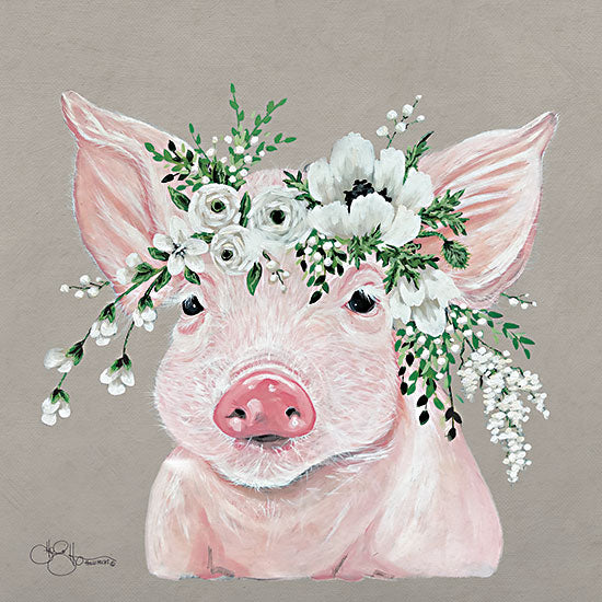 Hollihocks Art HH194 - HH194 - Poppy the Pig      - 12x12 Pig, Floral Crown, Flowers, White Flowers, Whimsical from Penny Lane