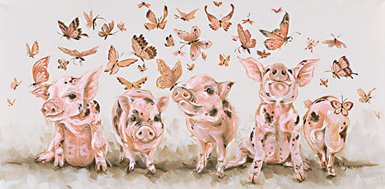 Hollihocks Art HH223 - HH223 - Butterfly Dance with the Piglets - 18x9 Whimsical, Pigs, Piglets, Baby Pigs, Butterflies, Pink from Penny Lane