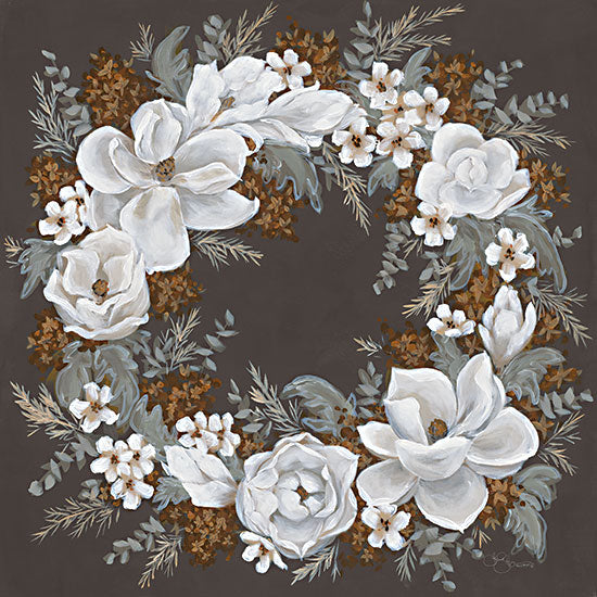 Hollihocks Art HH236 - HH236 - Magnolia Wreath - 12x12 Wreath, Magnolia, Greenery, White Magnolias, Spring Flower, Dark Background from Penny Lane