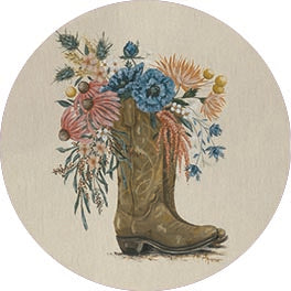 Hollihocks Art HH246RP - HH246RP - Wildflower Cowgirl Boots II - 18x18 Cowgirl Boots, Boots, Still Life, Flowers, Greenery, Western, Girls from Penny Lane