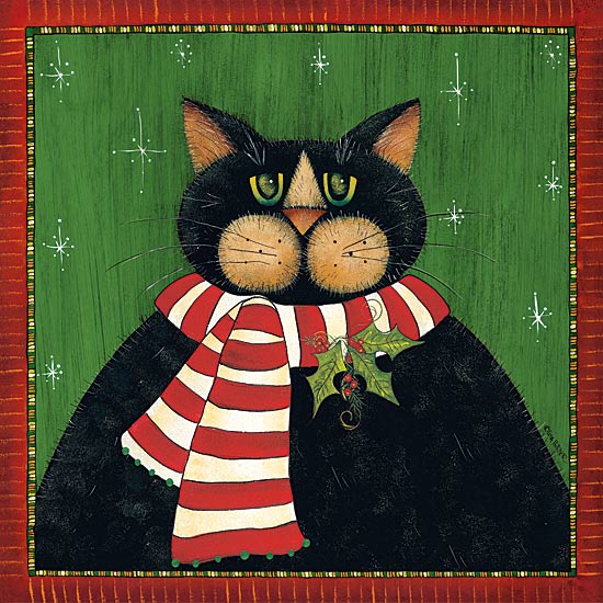 Lisa Hilliker HILL672 - Red Striped Scarf Cat - Cat, Holly, Scarf, Holiday from Penny Lane Publishing
