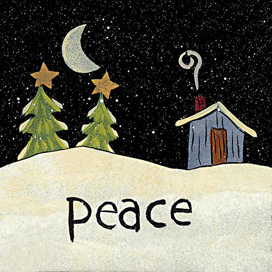 Lisa Hilliker HILL749 - HILL749 - Good Night - 12x12 Peace, Winter, House, Home, Trees, Stars, Primitive, Snow from Penny Lane