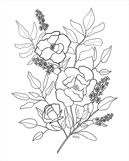Heidi Kuntz HK132 - HK132 - Farmhouse Florals III   - 12x12 Flowers, Sketch, Black & White from Penny Lane