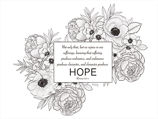 Heidi Kuntz HK145 - HK145 - Hope - 16x12 Hope, Sketch, Bible Verse, Romans, Flowers, Black & White from Penny Lane