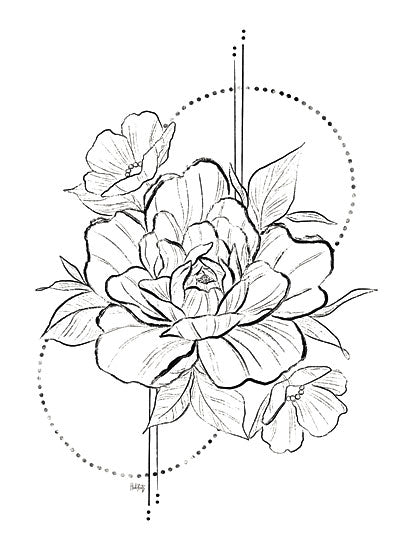 Heidi Kuntz HK181 - HK181 - Boho Peonies 2 - 12x16 Flowers, Peonies, Drawing Print, Sketch, Black & White, Bohemian from Penny Lane