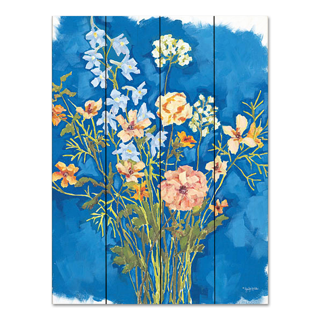Jennifer Holden HOLD153PAL - HOLD153PAL - Flowers on Blue - 12x16 Flowers, Abstract, Bouquet, Blue Background, Summer, Watercolor from Penny Lane