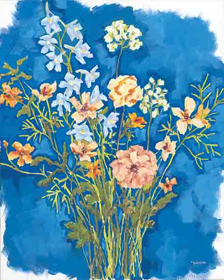 Jennifer Holden HOLD153 - HOLD153 - Flowers on Blue - 12x16 Flowers, Abstract, Bouquet, Blue Background, Summer, Watercolor from Penny Lane