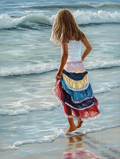 Georgia Janisse JAN127 - The Striped Skirt  - Woman, Coastal, Sand, Ocean from Penny Lane Publishing