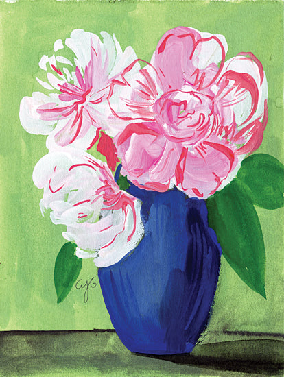 JG Studios JGS549 - JGS549 - April Gouache Flowers - 12x16  Abstract, Flowers, Pink Flowers, Blue Vase, Green Background from Penny Lane