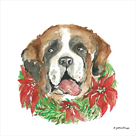 Jessica Mingo JM473 - JM473 - Christmas Pup - 12x12 Christmas Puppy, Dog, Holidays, Christmas, Puppy, Flowers, Poinsettias, Wreath from Penny Lane